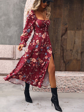 Vestido Midi Floral Manga Princesa de Fenda